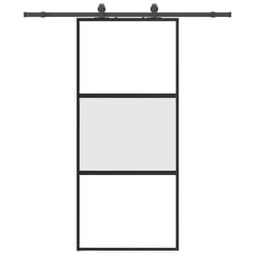 Vidaxl Drsna vrata z opremo črna 90x205 cm kaljeno steklo