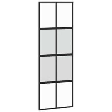 Vidaxl Drsna vrata črna 76x205 cm kaljeno steklo in aluminij