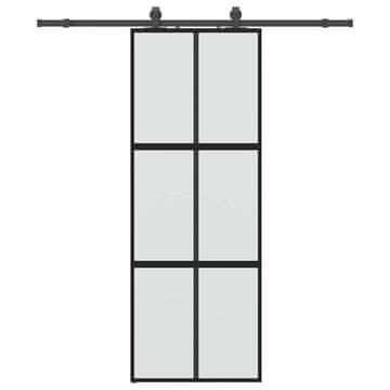 Vidaxl Drsna vrata z opremo črna 76x205 cm kaljeno steklo