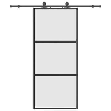 Vidaxl Drsna vrata z opremo črna 90x205 cm kaljeno steklo