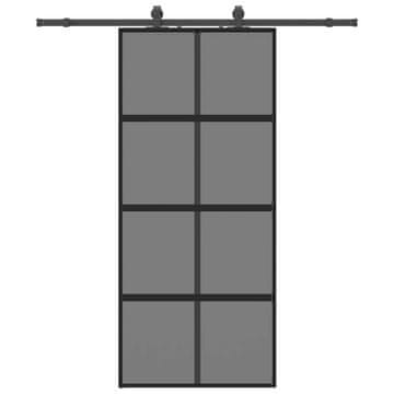 Vidaxl Drsna vrata z opremo črna 90x205 cm kaljeno steklo