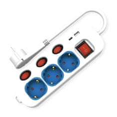 Roline razdelilec 3x220V s stikali 2xUSB TipA-C 1,5m 19.07.2344-20