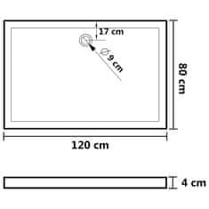 Vidaxl Pravokotna ABS tuš kad bela 80x120 cm