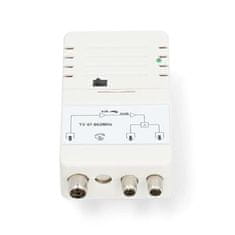 Nedis SAMP42221WT - CATV antenski ojačevalnik | Dobiček: 25 dB | 47 - 862 MHz | 2 izhoda | Regulacija dobička | Bela