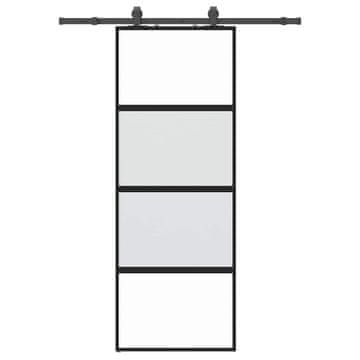 Vidaxl Drsna vrata z opremo črna 76x205 cm kaljeno steklo