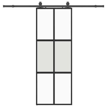 Vidaxl Drsna vrata z opremo črna 76x205 cm kaljeno steklo