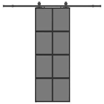 Vidaxl Drsna vrata z opremo črna 76x205 cm kaljeno steklo