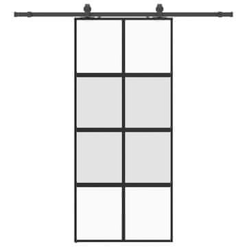 Drsna vrata z opremo črna 90x205 cm kaljeno steklo