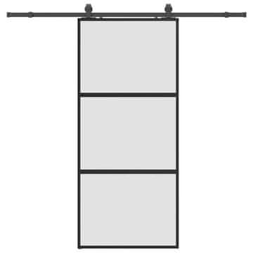 Vidaxl Drsna vrata z opremo črna 90x205 cm kaljeno steklo