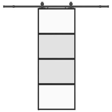 Vidaxl Drsna vrata z opremo črna 76x205 cm kaljeno steklo
