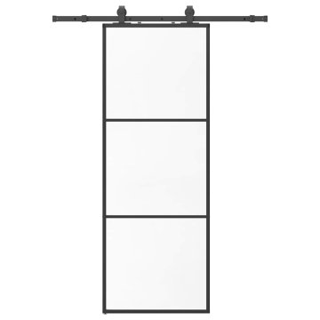 Vidaxl Drsna vrata z opremo črna 76x205 cm ESG steklo