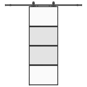 Vidaxl Drsna vrata z opremo črna 76x205 cm kaljeno steklo