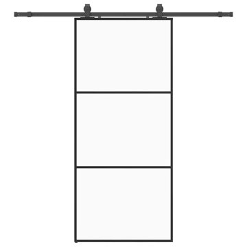 Vidaxl Drsna vrata z opremo črna 90x205 cm ESG steklo