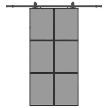 Vidaxl Drsna vrata z opremo črna 102,5x205 cm kaljeno steklo