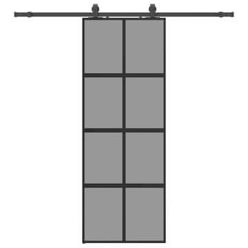 Vidaxl Drsna vrata z opremo črna 76x205 cm kaljeno steklo