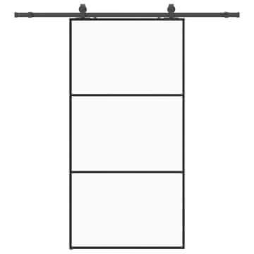 Vidaxl Drsna vrata z opremo črna 102x205 cm ESG steklo