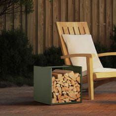 shumee vidaXL Stojalo za drva olivno zelena 40x40x40 cm hladno valjano jeklo