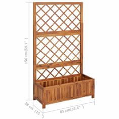 Vidaxl Visoka greda z oporno mrežo 85x38x150 cm trden akacijev les