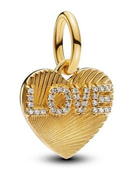 Pandora Pozlačen obesek Srce s cirkoni Sijaj 763604C01