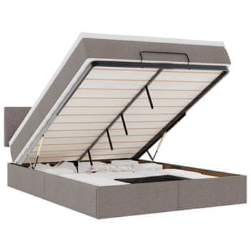 Vidaxl Otomanska postelja z vzmetnico &amp; LEDs taupe 140x190 cm blago