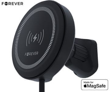 Forever MACH-300 avto nosilec/polnilec, 2v1, 15W brezžično polnjenje, 360°, MagSafe, USB-C, črn