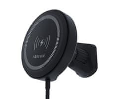 Forever MACH-300 avto nosilec/polnilec, 2v1, 15W brezžično polnjenje, 360°, MagSafe, USB-C, črn