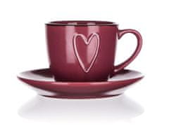 Banquet Skodelica + krožnik 260ml HEART BORDO keramika