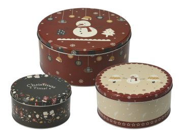 Excellent Houseware Okrogla pločevinasta škatla CHRISTMAS set 3-delni x