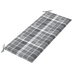 Vidaxl Klop Batavia s sivo karo blazino 120 cm trdna tikovina