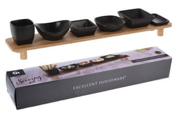 Excellent Houseware Servirni krožniki s bambusovim pladnjem, komplet 7 kosov, črni