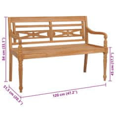Vidaxl Klop Batavia s sivo karo blazino 120 cm trdna tikovina
