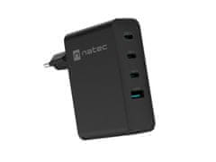 Natec Univerzalni polnilec USB GaN 100W, 3x USB-C, 1x USB-A, črn