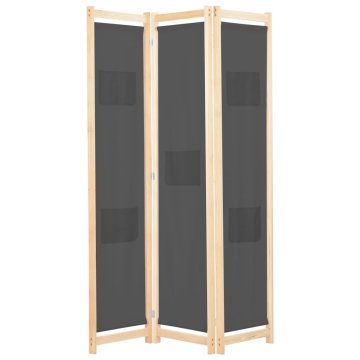 Vidaxl Paravan 3-delni 120x170x4 cm sivo blago