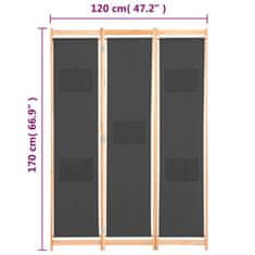 Vidaxl Paravan 3-delni 120x170x4 cm sivo blago
