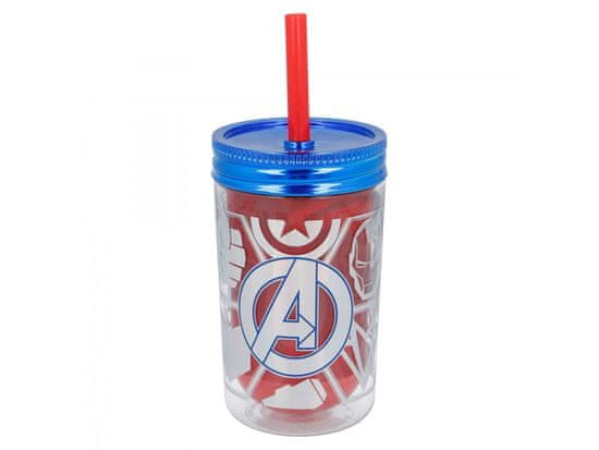 Stor Plastični termo lonček z navojem in slamico AVENGERS, 370ml, 13223