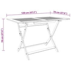 Vidaxl Zložljiva vrtna miza 120x70x75 cm trden evkaliptusov les