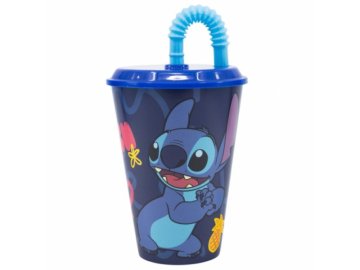 Stor Plastični lonček s pokrovom in slamico Lilo &amp; Stitch, 430ml, 75030