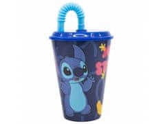Stor Plastični lonček s pokrovom in slamico Lilo &amp; Stitch, 430ml, 75030