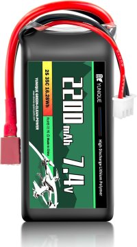 YUNIQUE GREEN-CLEAN Lipo baterija 2 celici 7.4V 2200mAh 35C s priključkom T-PLUG, silikonskim kablom in mehko lupino - velikost 73X34X19 mm, teža 110g - visoka moč za RC modele