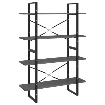 Vidaxl Knjižna omara 4-nadstropna siva 100x30x140 cm trdna borovina