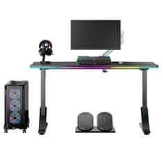 Ultradesk Gaming miza IRON BLACK, 132,5x60,5 cm, 71-81 cm, mehansko nastavljiva višina, RGB osvetlitev