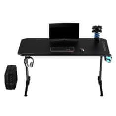 Ultradesk Gaming miza FRAG - ČRNA V3, 140x60 cm, 76 cm, z XXL podlogo za miško, 4xUSB, z ultradesk BEAM, držalom za pijačo in slušalke