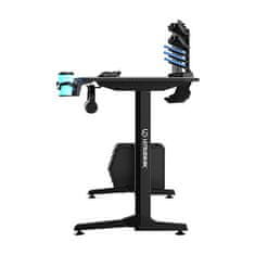 Ultradesk Gaming miza FRAG - ČRNA V3, 140x60 cm, 76 cm, z XXL podlogo za miško, 4xUSB, z ultradesk BEAM, držalom za pijačo in slušalke