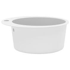 Vidaxl Enojno kuhinjsko pomivalno korito iz granita okroglo belo