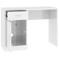 Vidaxl Pisalna miza s predalom in omarico sijaj bela 100x40x73 cm les