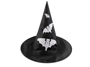 Karnevalski klobuk čarovnice - pajkova mreža, lobanja, netopir, buča, čarovnica - črni netopir