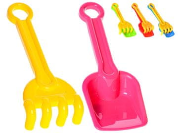 Lopata 22 cm + grablje 19 cm - mešanica barv (modra, zelena, roza, rdeča)
