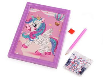 Diamantna slika z okvirjem, ustvarjalni set - naključna barva enoroga