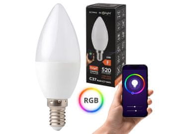 Eco light Sveča z žarnico CANDLE E14 6W RGB CCT 520lm Wifi tuya – toplo bela, energetsko učinkovita