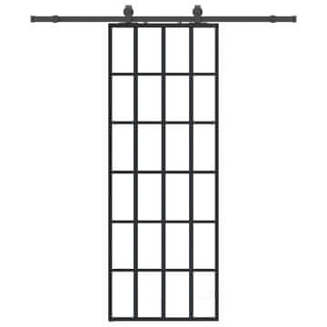 Vidaxl Drsna vrata z opremo črna 76x205 cm ESG steklo